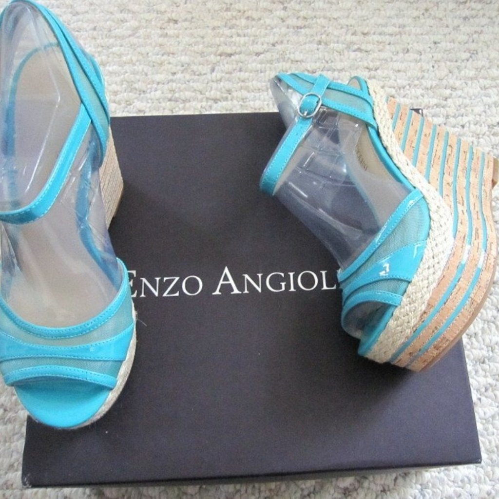 Enzo Angiolini Teal Platform Wedge Shoes Sandals 6.5 New